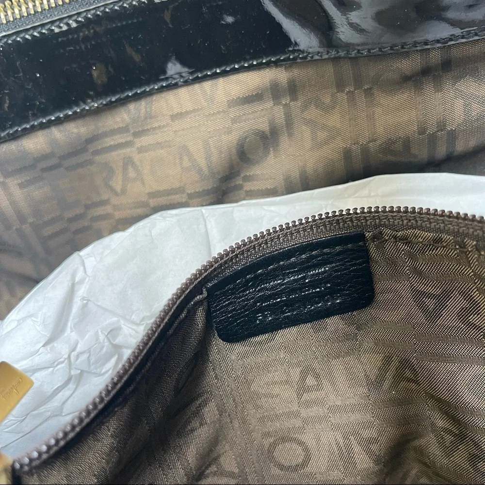 Salvatore Ferragamo Large Patent Leather Braided Handle Lock Hardware Ho…
